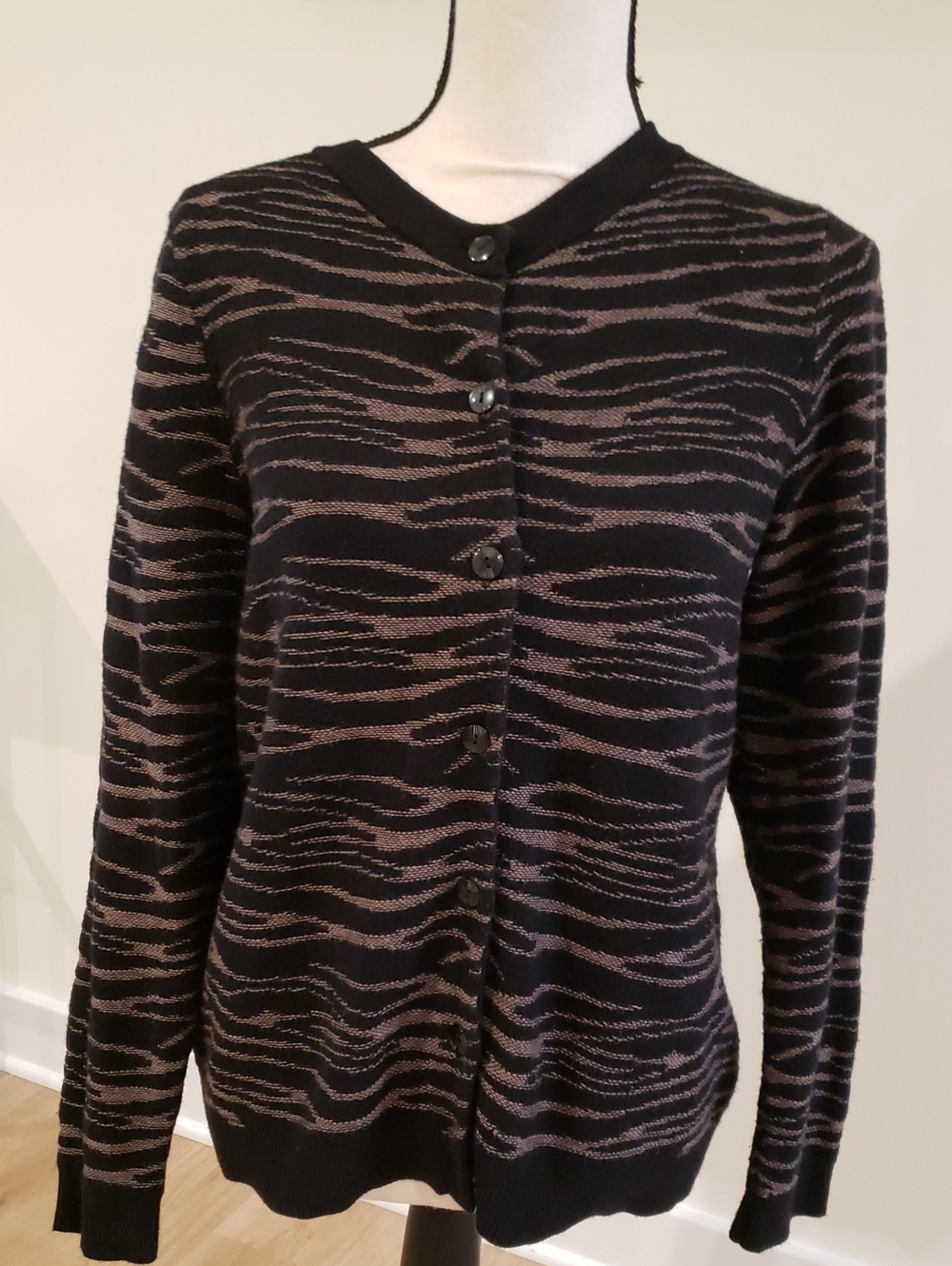 Christopher & Banks Classic Black and Taupe Button Cardigan Sweater Fall Winter